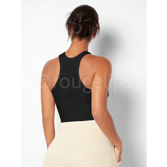 Black Rib Knit Tank Top Racerback / Front - Picture 4 of 10